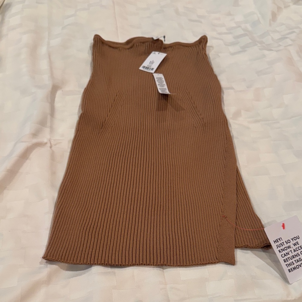 Topshop Tan Ribbed Mini Skirt